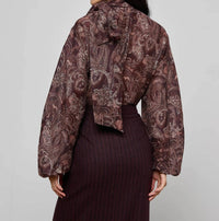 L'Agence Rhett Oversized Blouse in brown etched paisley 1 - women's blouse - detail view