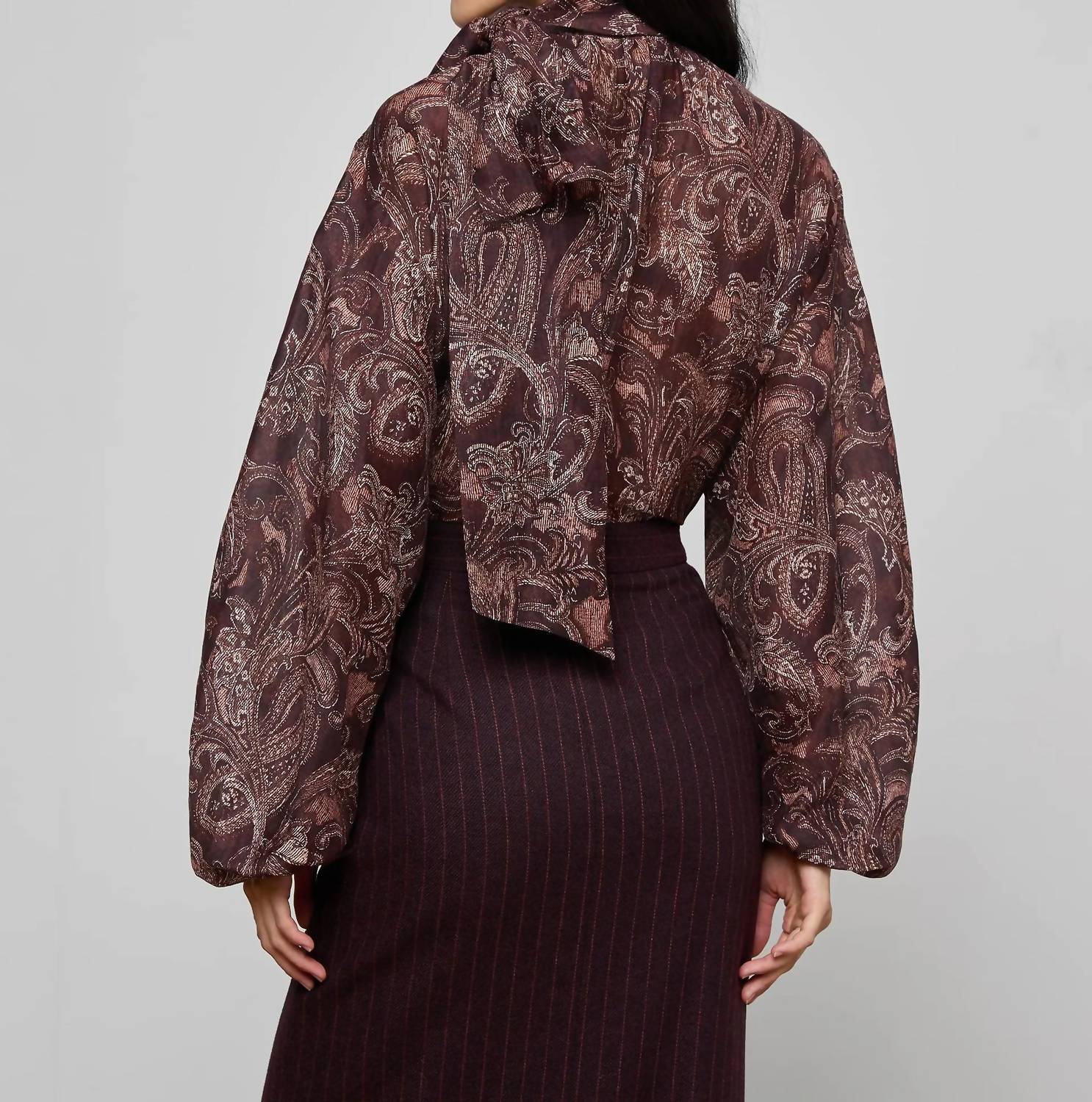 L'Agence Rhett Oversized Blouse in brown etched paisley 1 - women's blouse - detail view