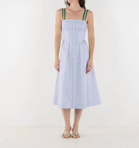 Emily McCarthy Constance Midi Dress in grapemist stripe - women's dress