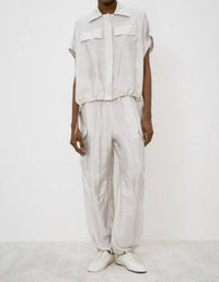 Meimeij - Satin Short Sleeve Collar Shirt
