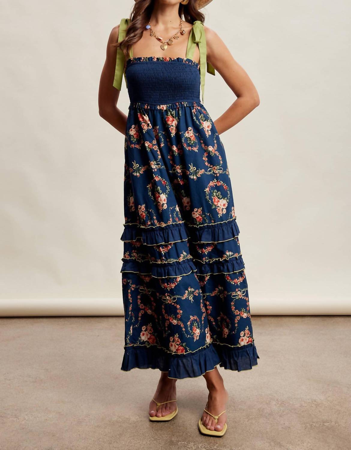 Listicle - Floral Smocked Tiered Maxi Dress
