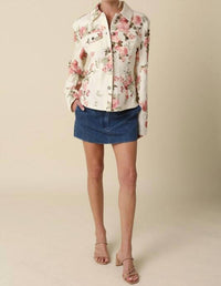 OLIVACEOUS Ciara Denim Floral Shirt Jacket in multi - women's jacket - view 4