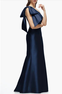Alfred Sung - Bow One-shoulder Satin Twill Mermaid Gown