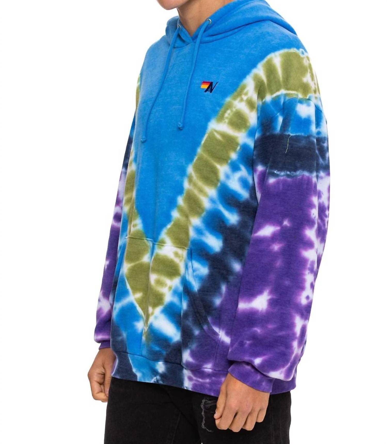 AVIATOR NATION Unisex Hand Dyed V Relaxed Pullover Hoodie in ocean purple - women's top - view 6