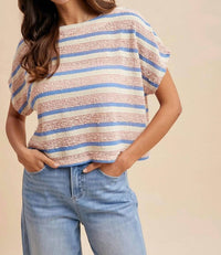 Anniewear - Tweed Texture Striped Crop Knit Top