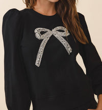 TCEC Front Crystal Embellished Bow Detail Sweatshirt in black - women's top - view 5
