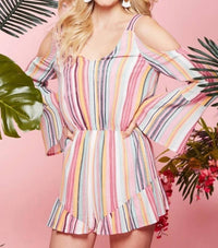 Andree By Unit - Sunset Stripe Cold Shoulder Romper