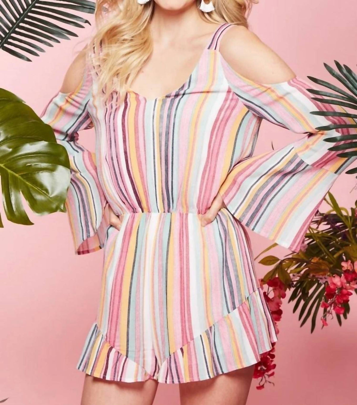 Andree By Unit - Sunset Stripe Cold Shoulder Romper