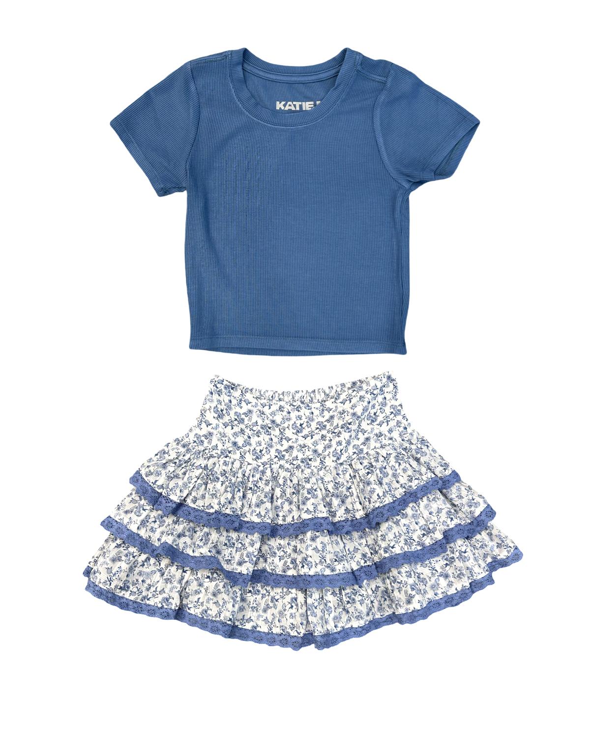Katie J NYC Girl's Melody Skirt in blue mini toile - kids' skirt - alternate view