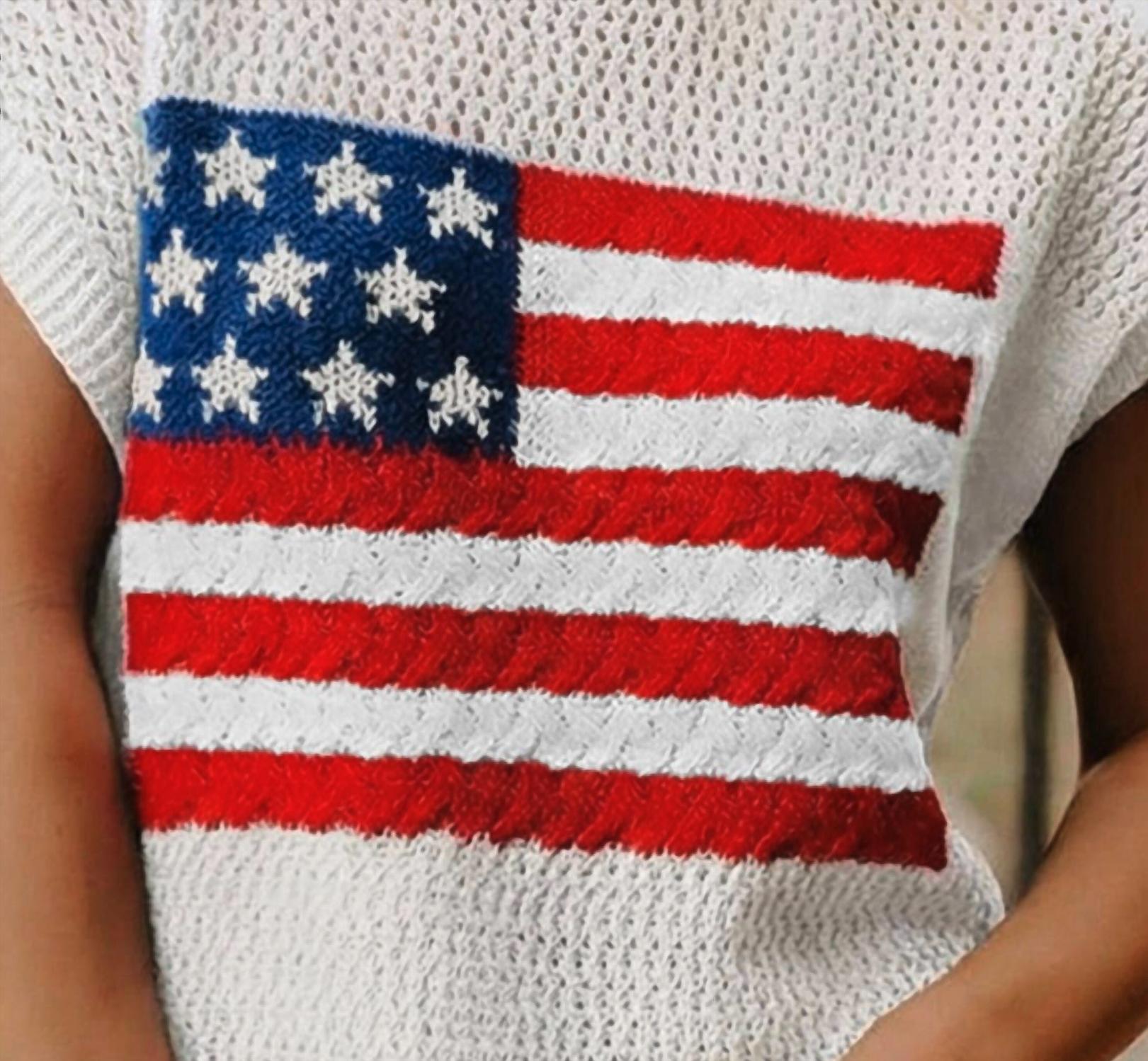 Fashionworks - Flag Graphic Short Sleeve Sweater Top