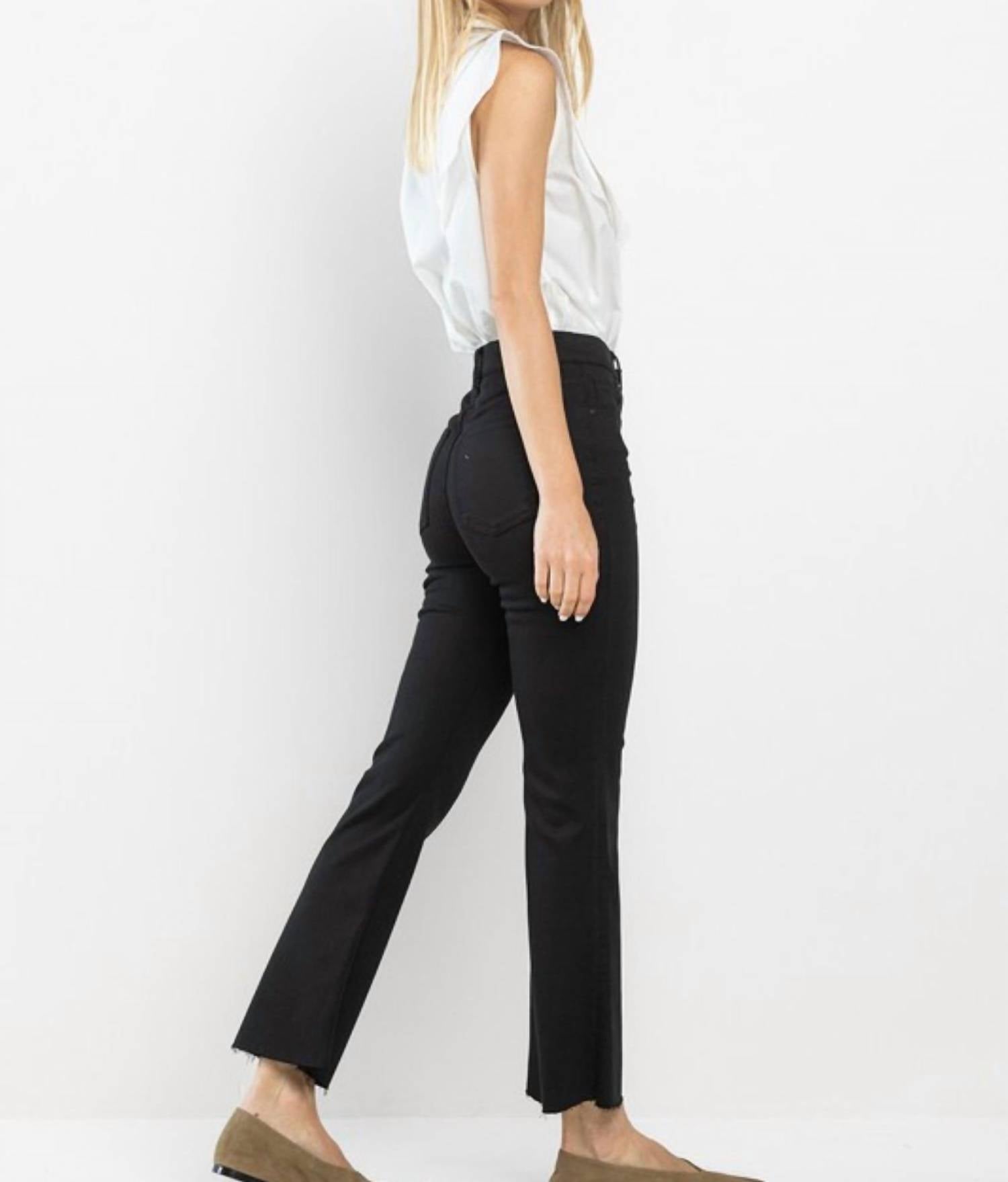 sneak peek High Rise Cropped Kick Flare Pants in black - women's pants - detail view