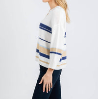 ZAKET & PLOVER Crop Stripe Sweater in white multi - women's long sleeve top - alternate view