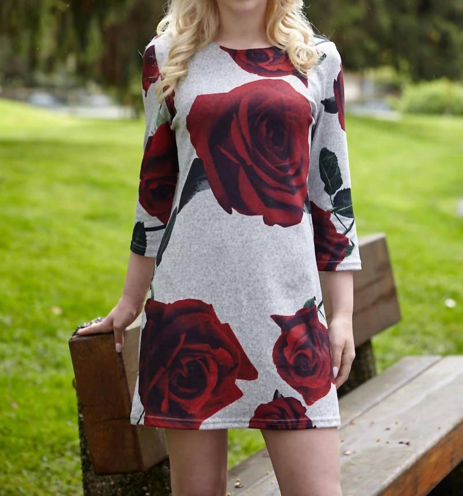 Papillon - Rose Print Heathered Sweater Dress