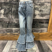 BRATTI MATI Girls Double Bell Bottom Jeans in blue - kids' jeans