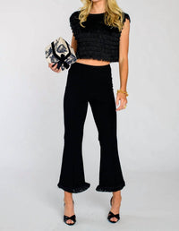 Elizabeth James The Label Jackie Cropped Top in black fringe - women's shirt - detail view