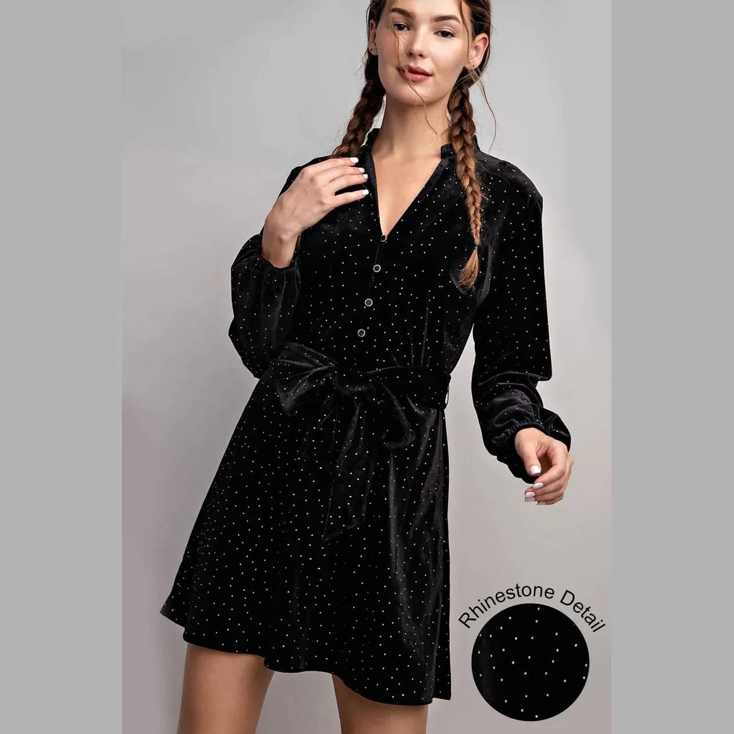 Ee:Some - Rhinestone Tie Waist Dress