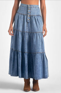 Elan - Tiered Denim Ruffle Skirt