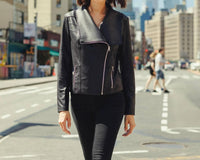 Clara S - Women's Liquid Leather Drape Neck Zip Jacket