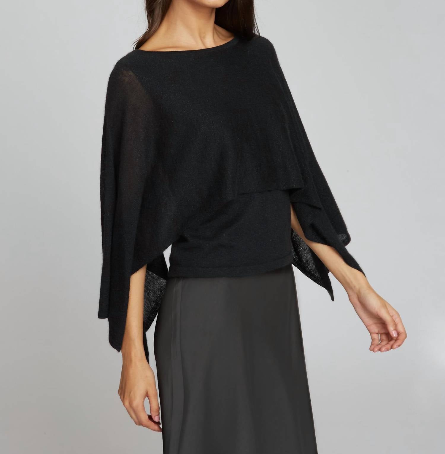 Autumn Cashmere Layered Capelet Top in black - women's blouse - detail view
