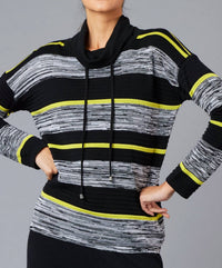 French Kyss - Striped Drawstring Cowl Neck Sweater