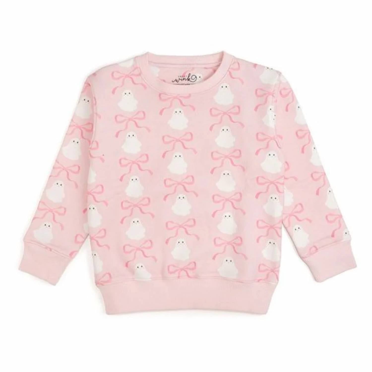 Sweet Wink - Kid's Coquette Ghost Halloween Sweatshirt