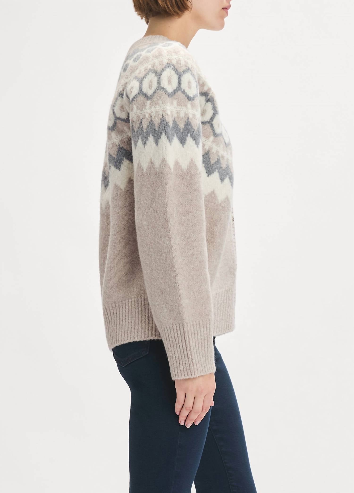 Favorite Daughter Snowed In Cardigan in cardigan in shortbread fairisle 1 - women's cardigan - detail view
