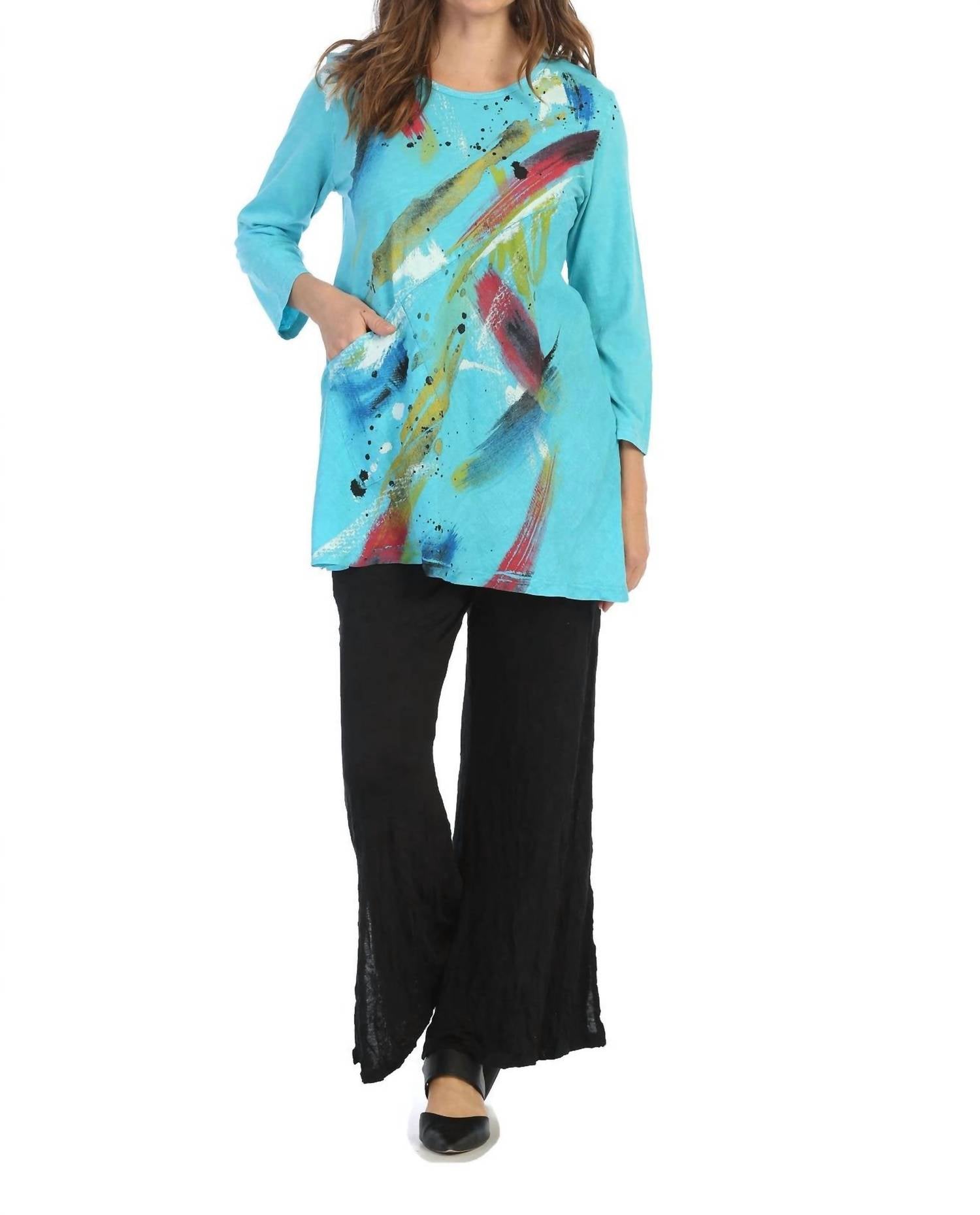 Jess & Jane - Bora Bora Mineral Washed Cotton Top with Linen Contrast