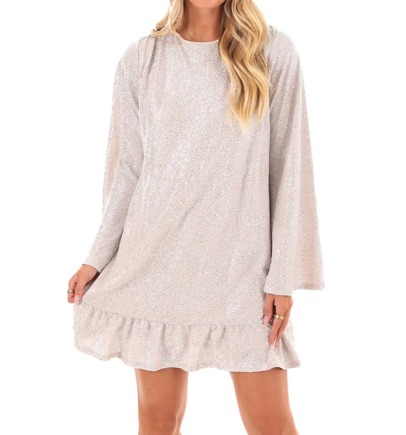 Caramela - Making Headlines Metallic Ruffled Mini Dress