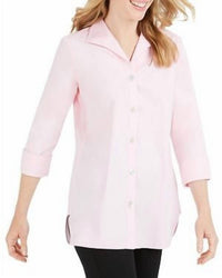 Foxcroft Dianna Non-iron Shirt in chambray pink - women's shirt - detail view