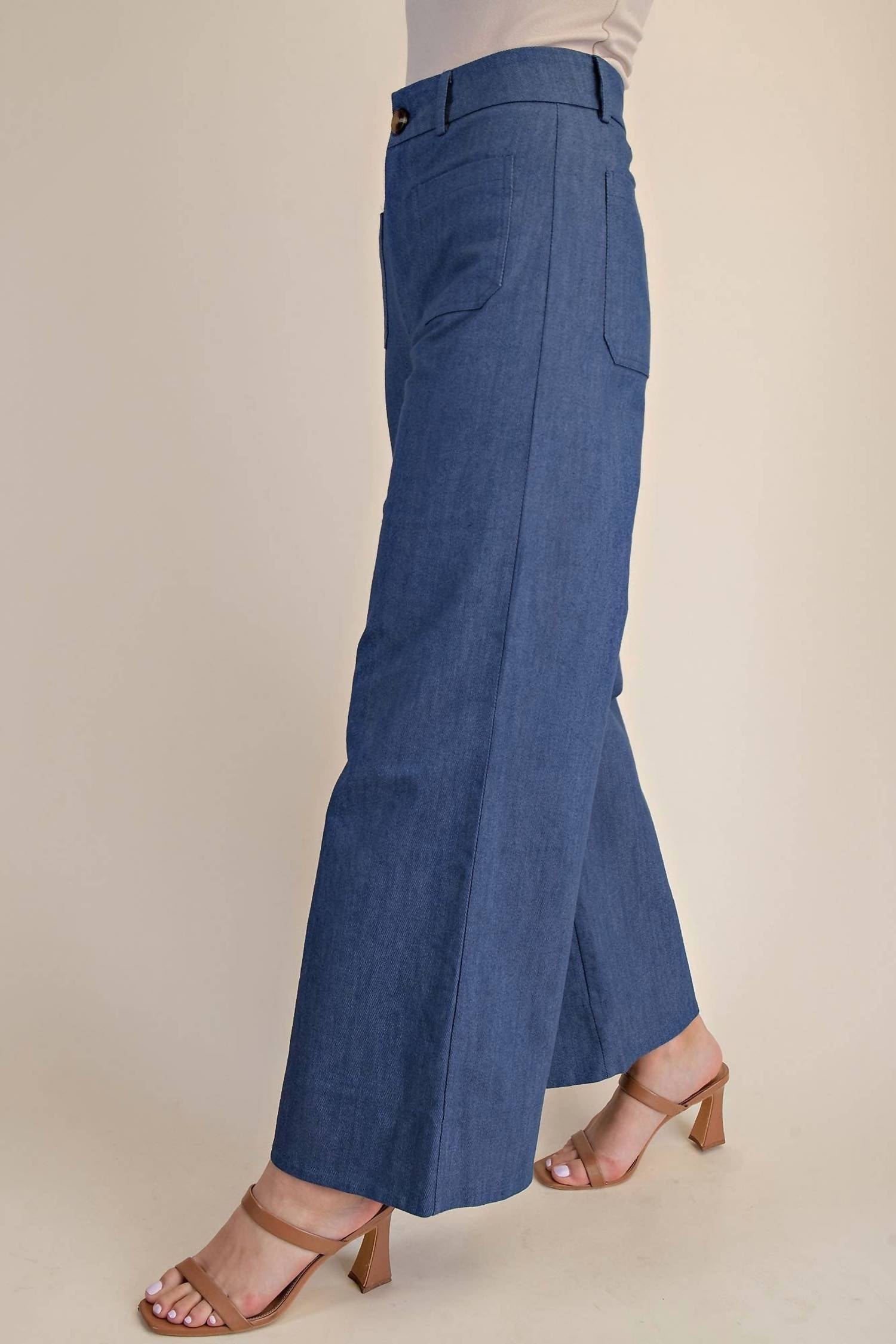 Glam - High Rise Wide Leg Front Pocket Jeans
