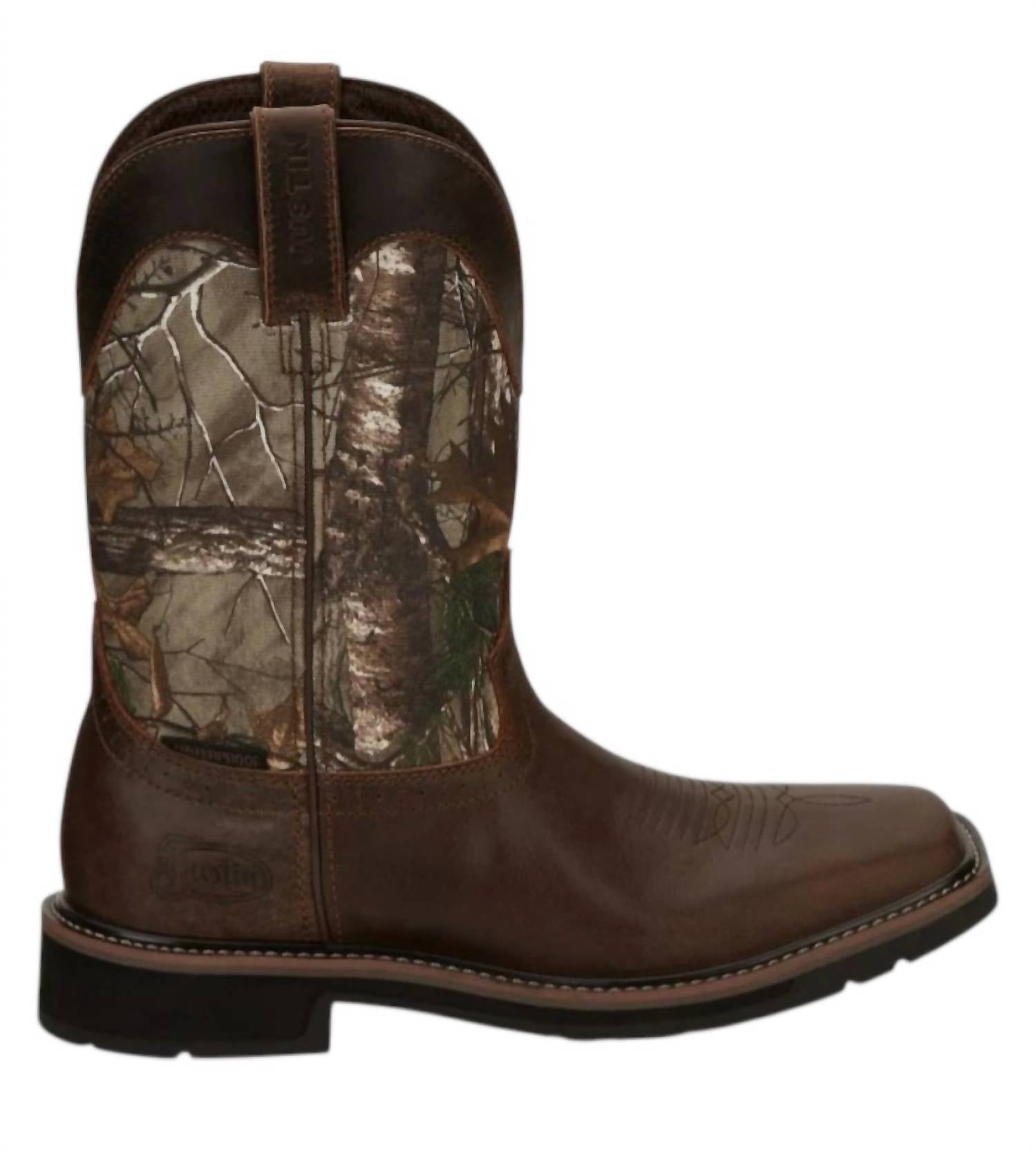 Justin Men's Trekker Waterproof Western Work Boots - Medium in camo brown - men's boots