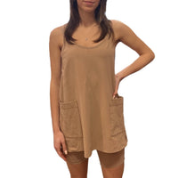 BUCKETLIST Jersey Mini Dress With Built In Romper in romper in taupe - women's dress