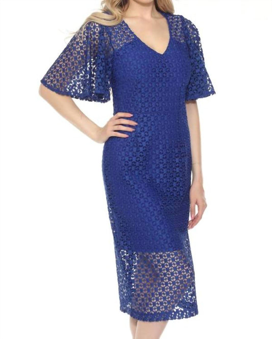 Joseph Ribkoff - Guipure Lace-Flutter Sleeve Midi Sheath Dress
