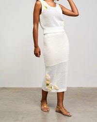Skies Are Blue - Lemon Applique Midi Crochet Skirt