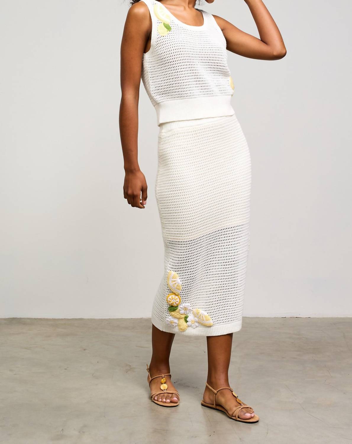 Skies Are Blue - Lemon Applique Midi Crochet Skirt