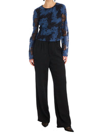 ALLISON NEW YORK Veronica Long Sleeve Top in blue black - women's blouse - view 4