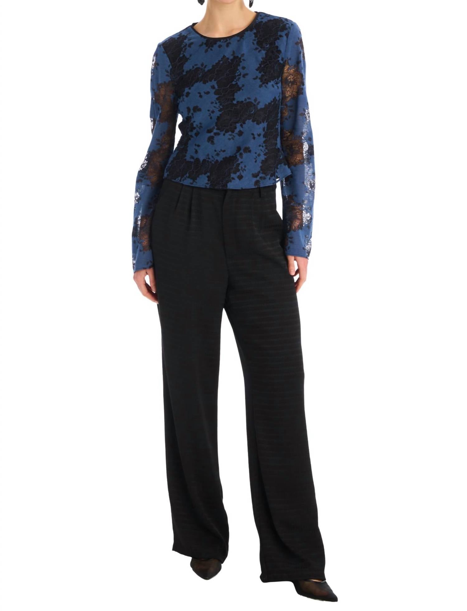 ALLISON NEW YORK Veronica Long Sleeve Top in blue black - women's blouse - view 4