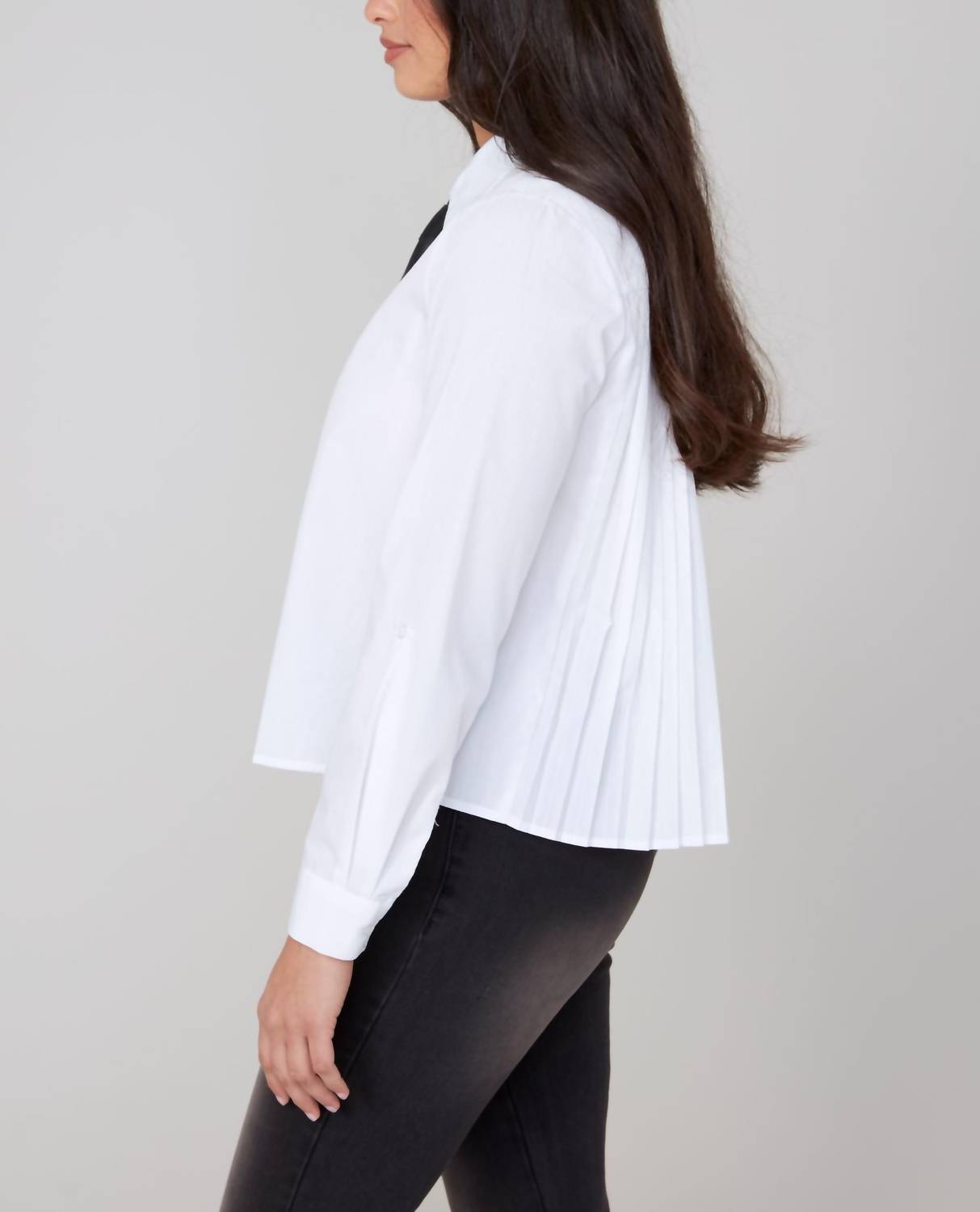 Renuar Pleated Back With Neck Tie Blouse in white - women's blouse - alternate view