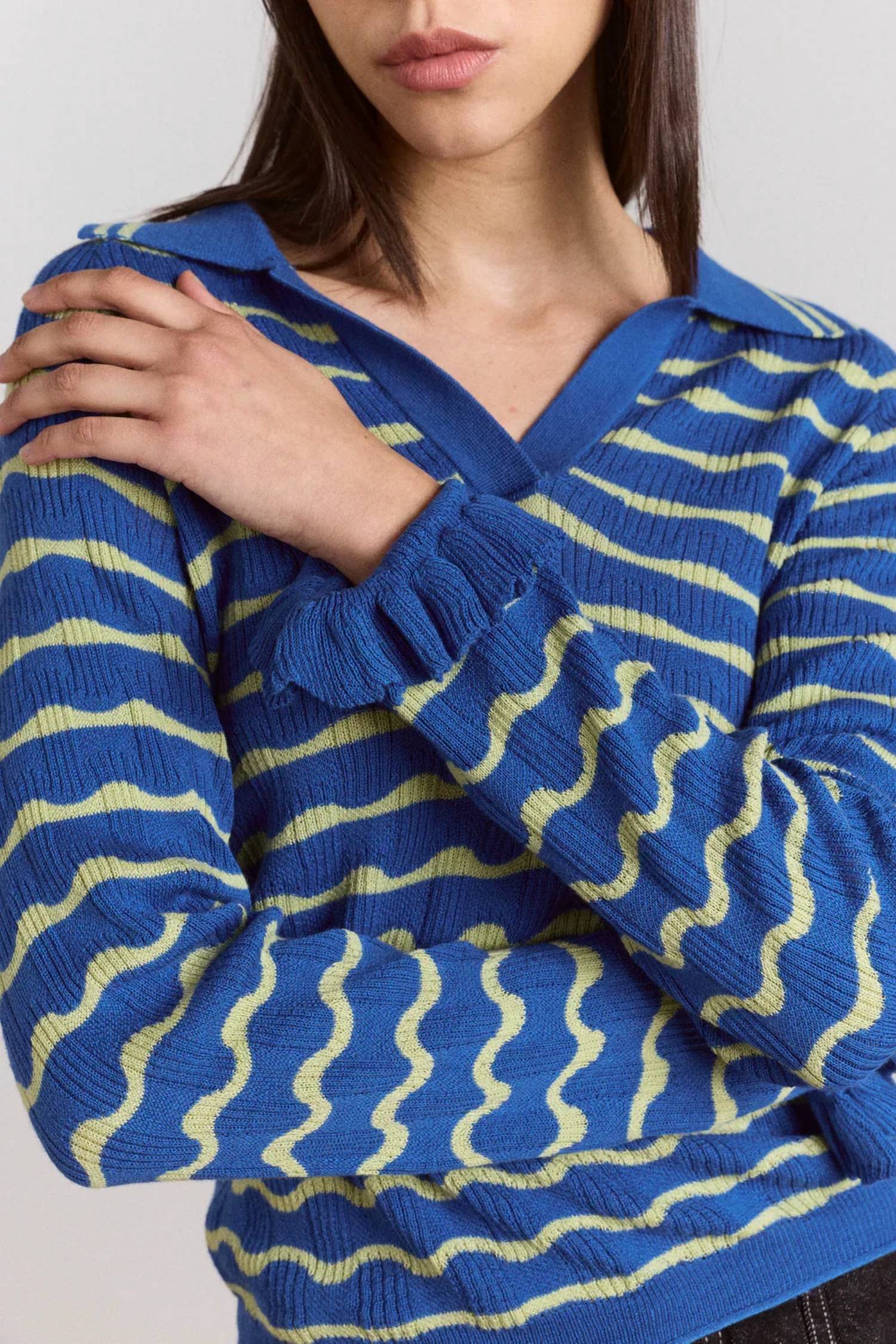 Damson Madder - Silvia Knitted Stripe Polo Sweater