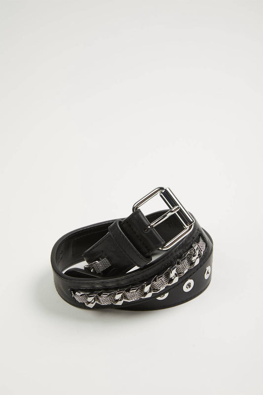The Kooples - LEATHER BELT WITH CHAIN