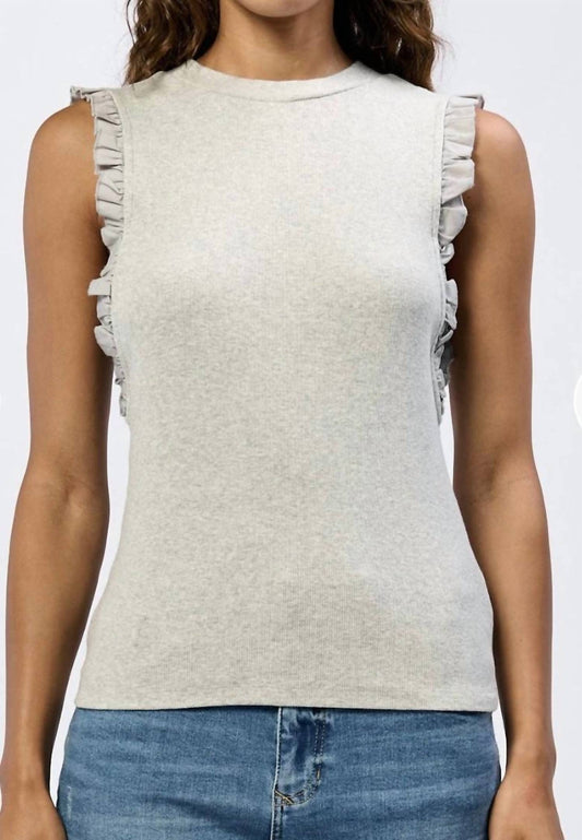 Dear John Denim - Ribbed Stretchy Top With Ruffle Sleeves