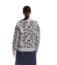 Karen Kane Metallic Animal Print Crewneck Sweater in gray with black - women's sweater - alternate view