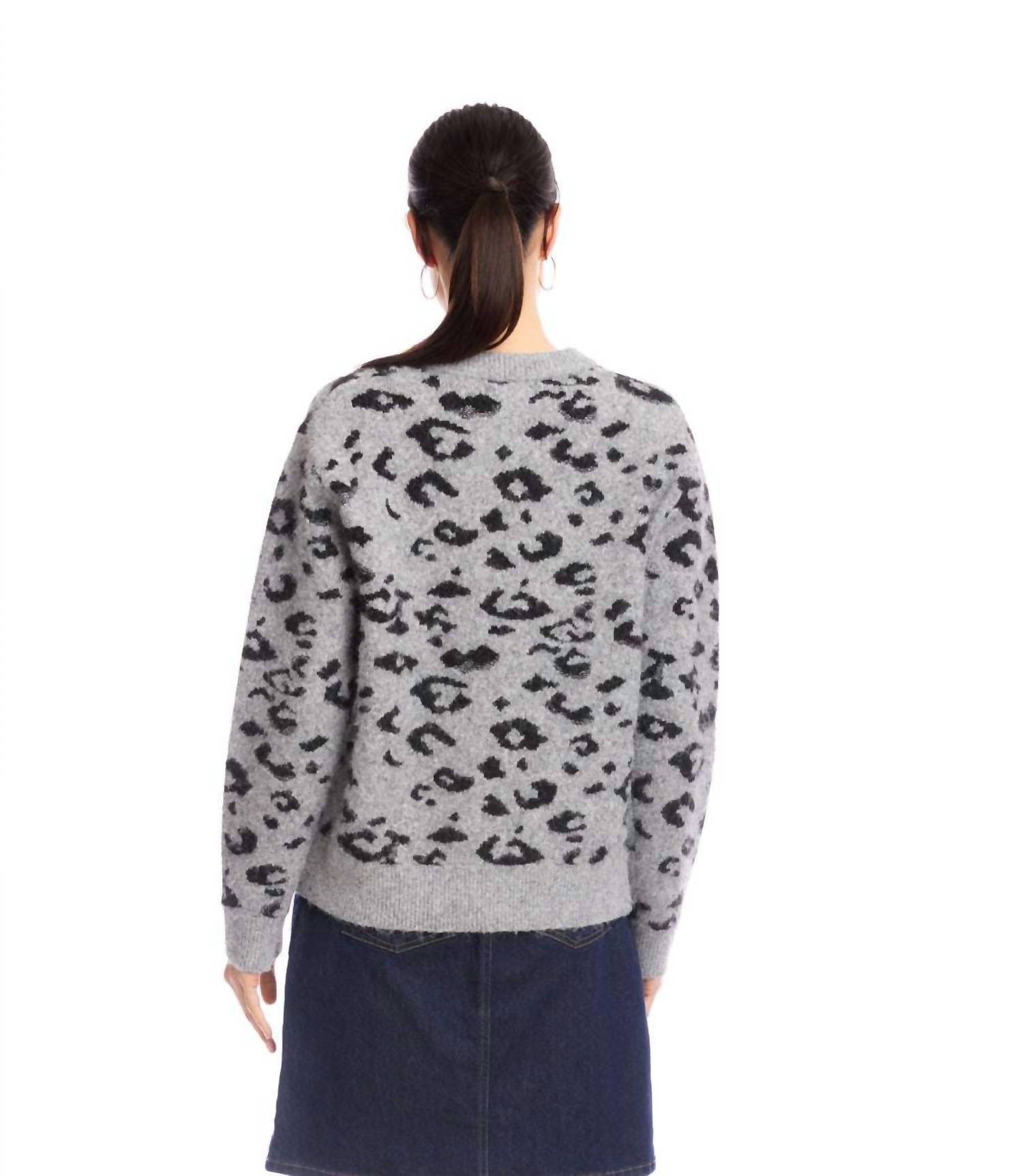 Karen Kane Metallic Animal Print Crewneck Sweater in gray with black - women's sweater - alternate view