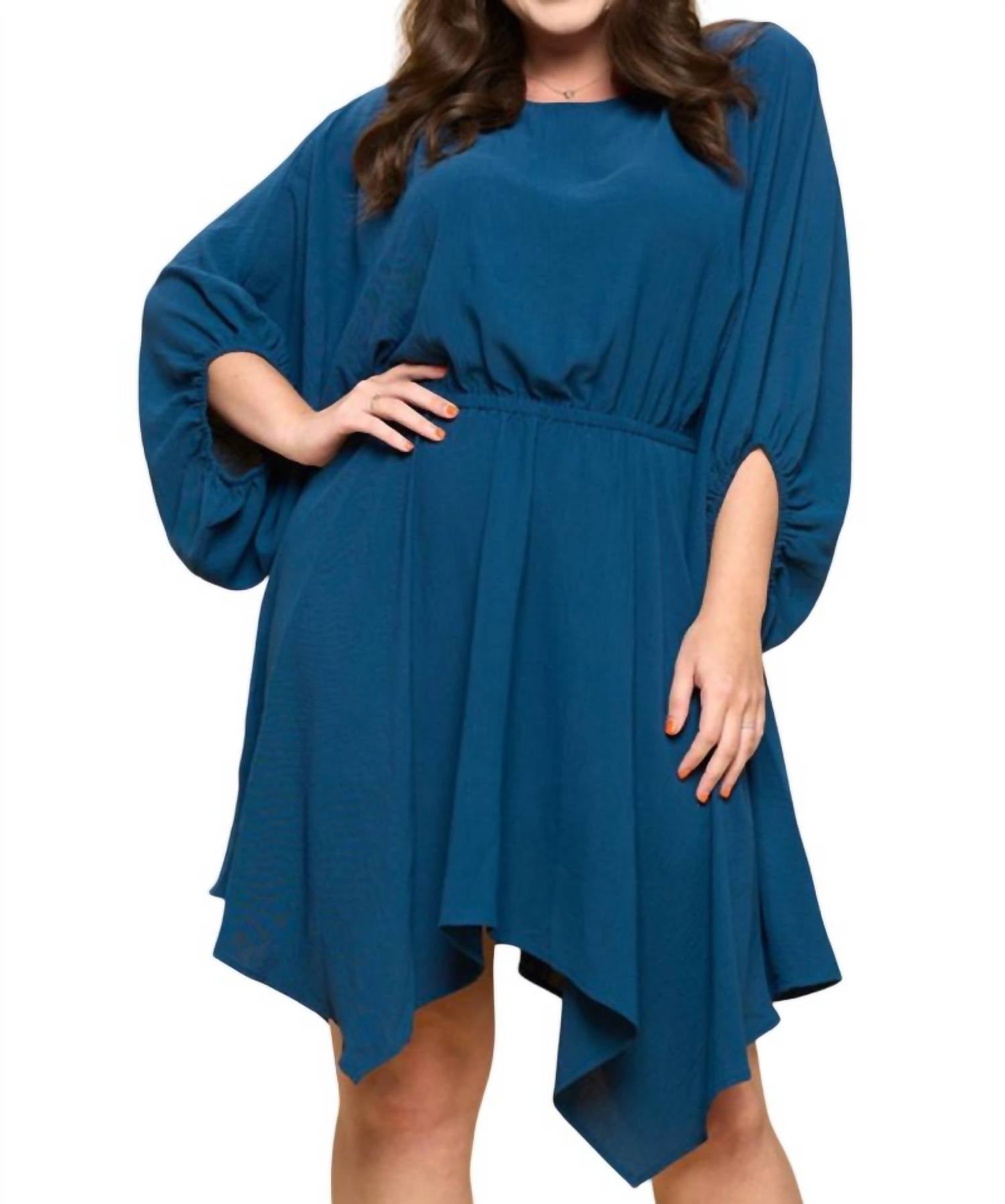 Oddi - Solid Woven Boat Neckline Dress - PLUS