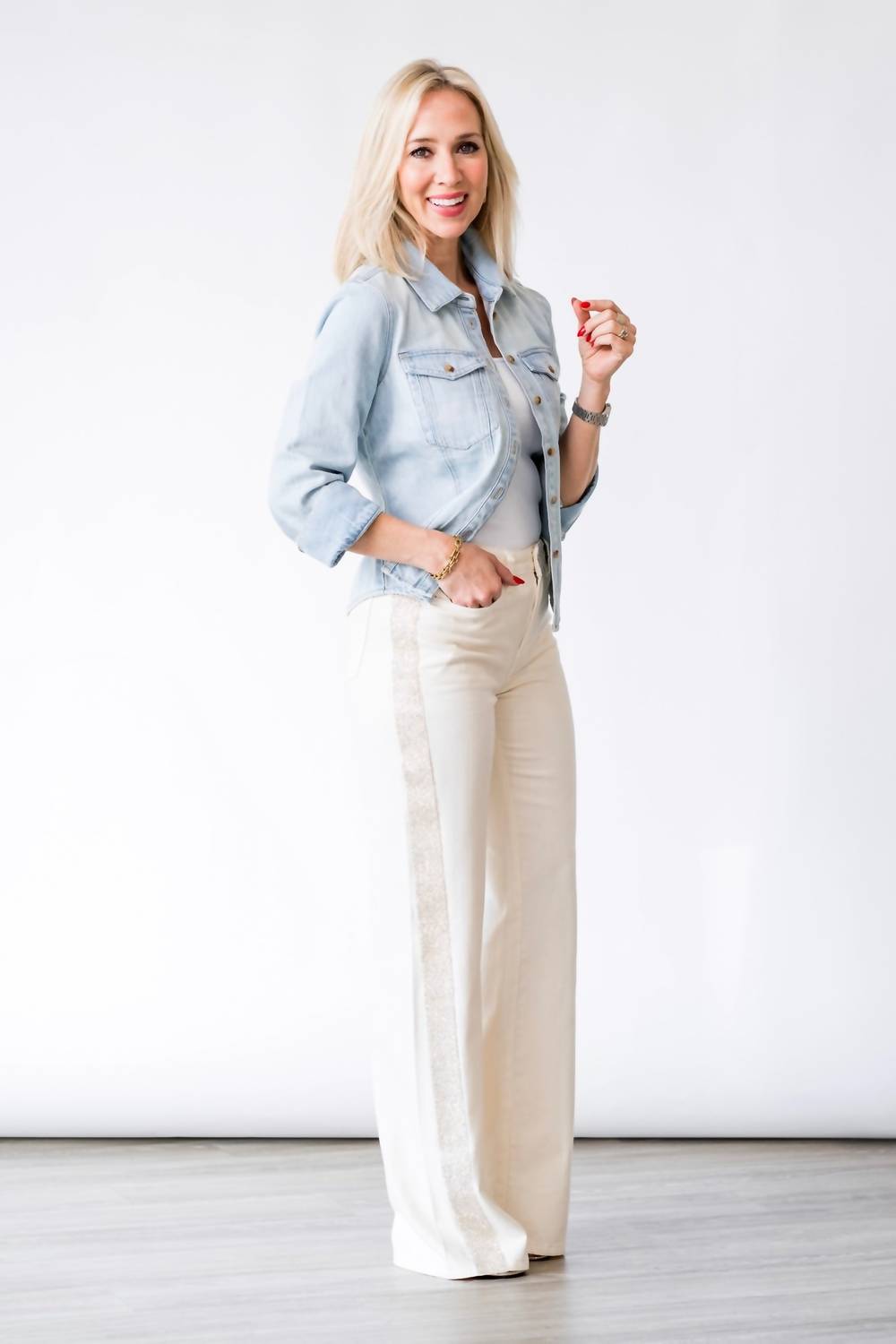 Sanctuary Cadence Shimmer Stripe Pant in vanilla creme - women's pants - alternate view