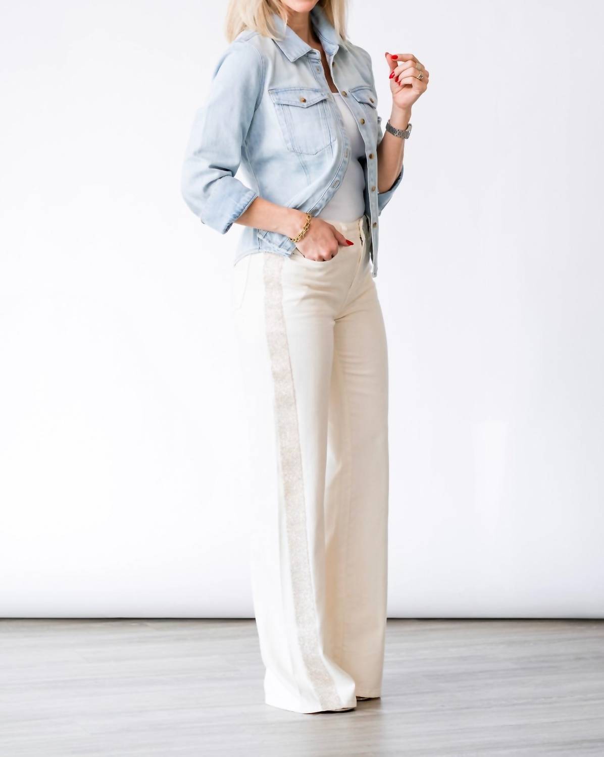 Sanctuary Cadence Shimmer Stripe Pant in vanilla creme - women's pants - detail view