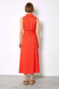 Apricot - Sleeveless Belted Shirt Midi Dress