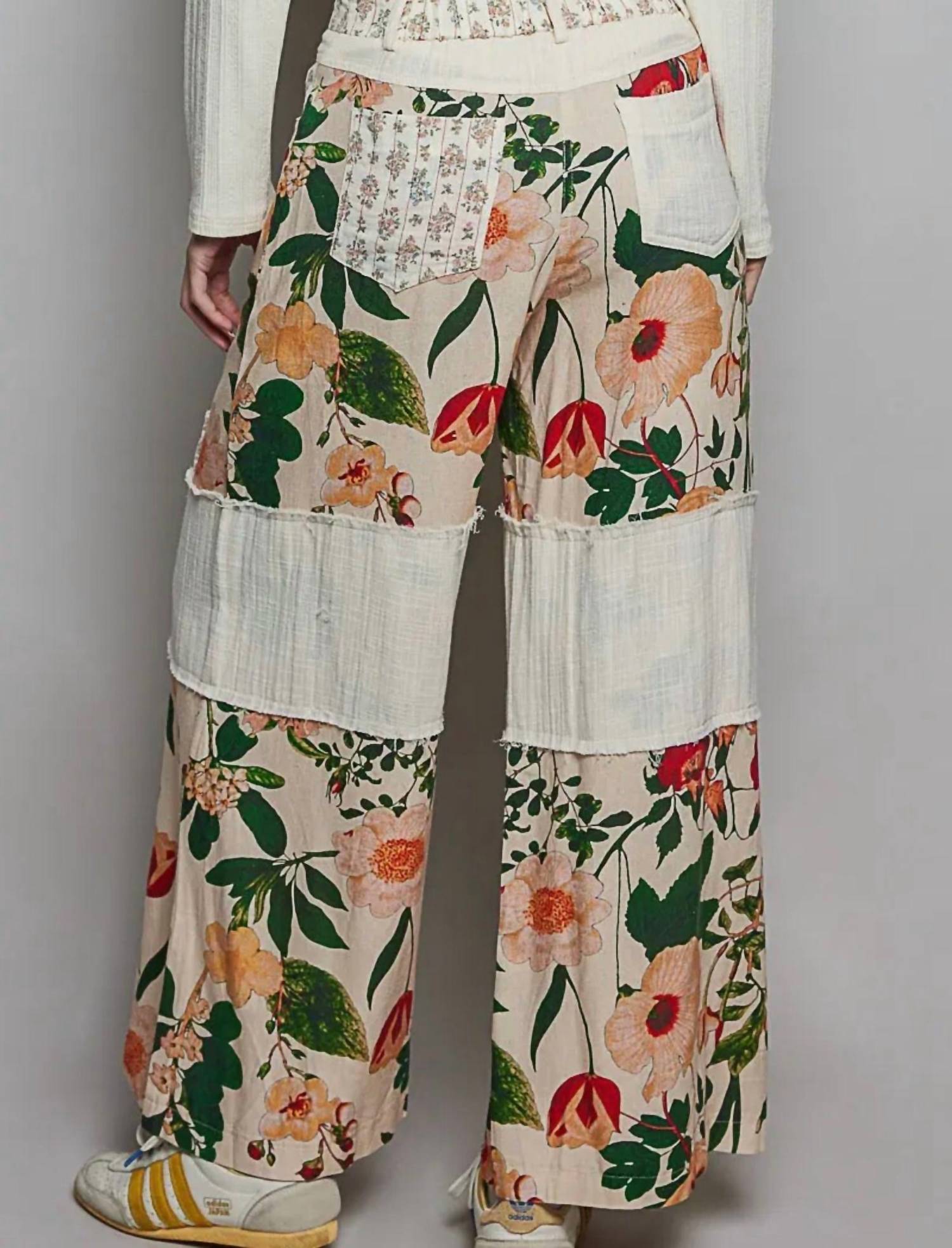 POL Patchwork Floral Woven Pants - women's pants - detail view