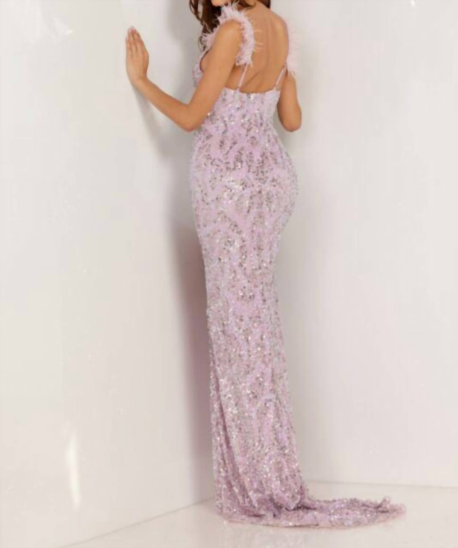 Aleta - Feather Strap Sweetheart Neck Long Gown