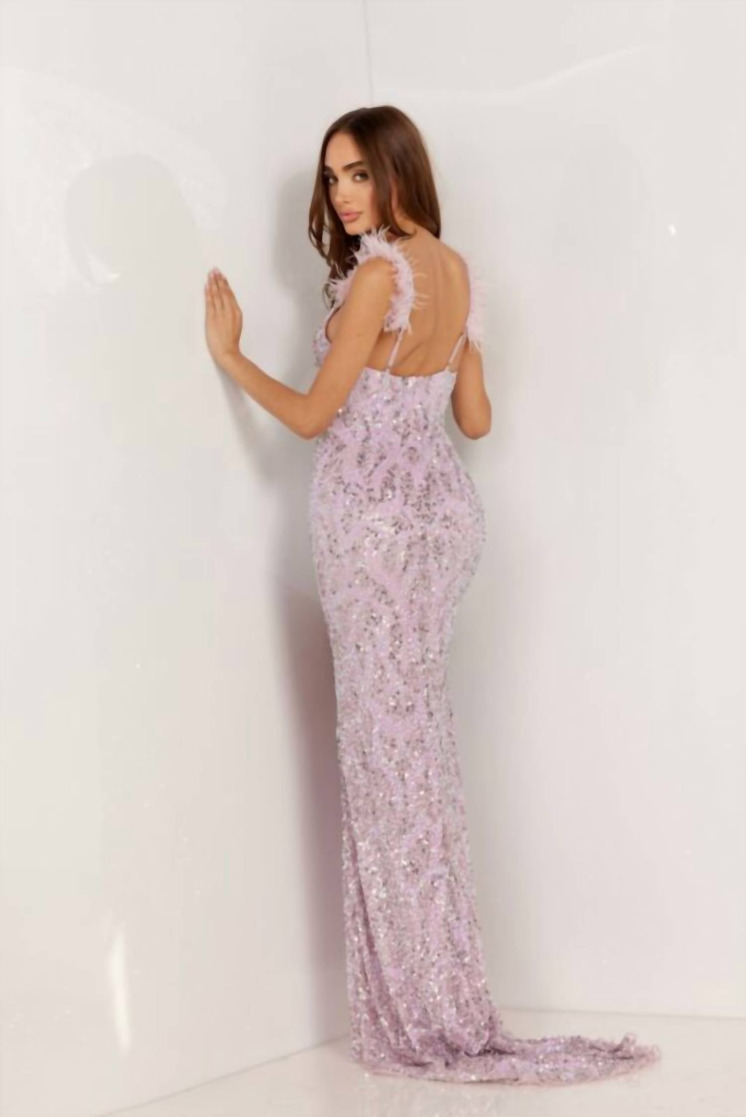 Aleta - Feather Strap Sweetheart Neck Long Gown